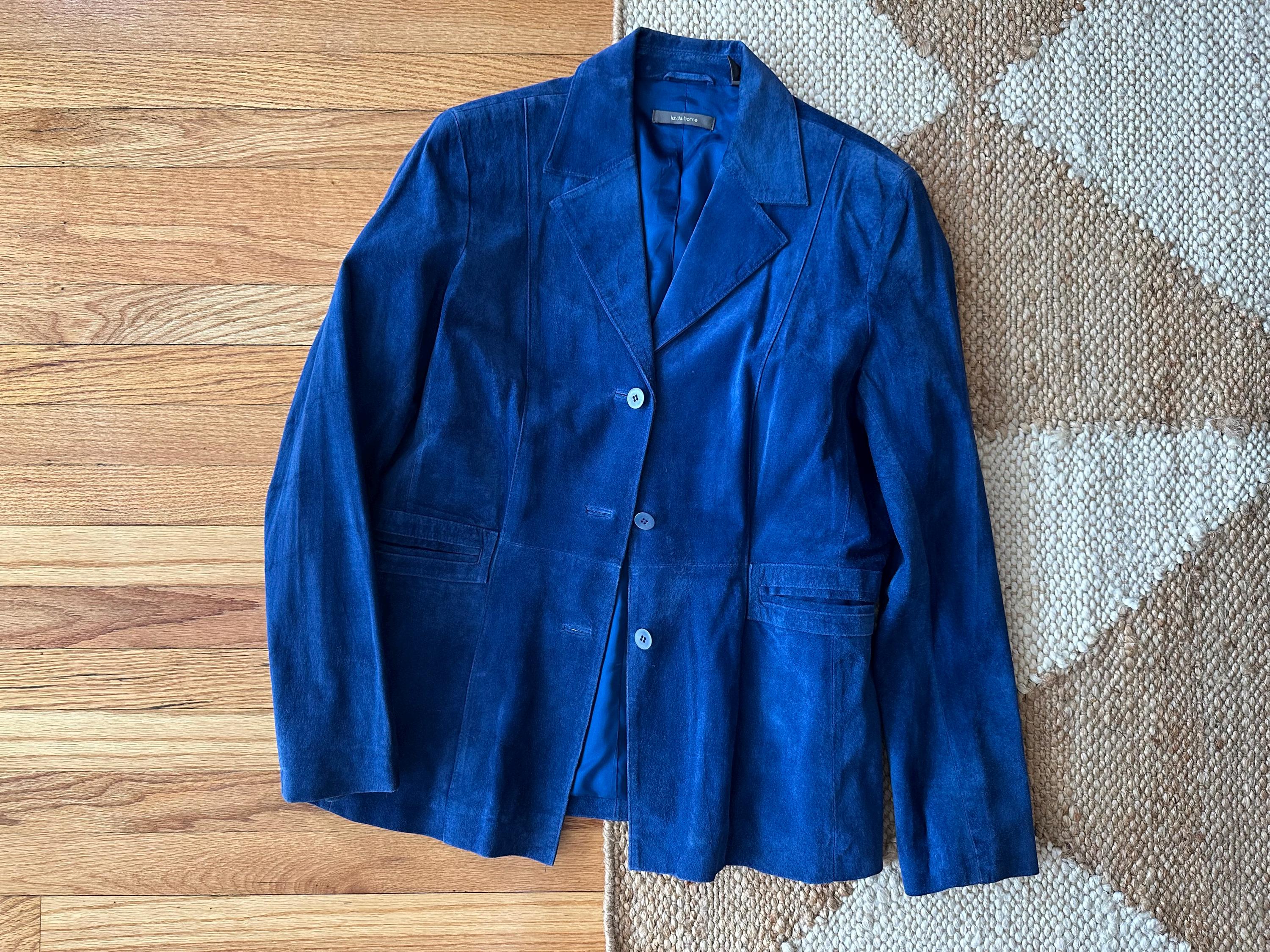 Vintage Liz Claiborne Cobalt Blue Suede Button-up Blazer Jacket