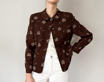 Chaqueta blazer vintage MELISSA de jacquard con estampado floral marrón / Chaqueta abotonada de los años 90 / Talla S