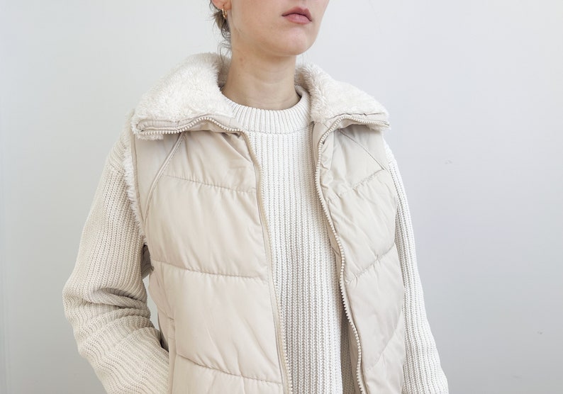 Vintage Cream Puffer Vest with White Faux Sherpa Collar Pao Sport A division of P.A. Originals image 3