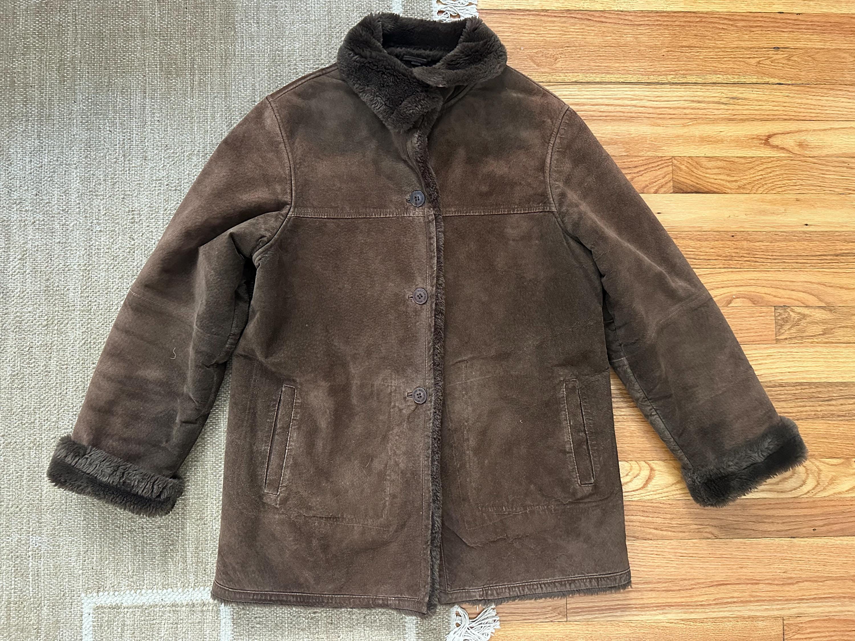 Vintage Brown Suede Shearling Coat - Jones New York Sport, Women's