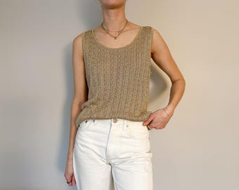 Gold Cache Metallic Ribbed Tank Top Sleeveless Knit | Size M