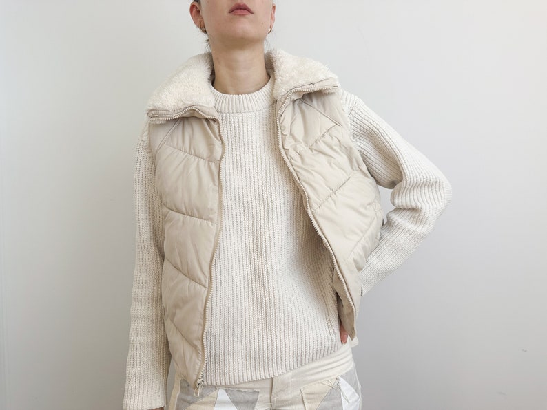 Vintage Cream Puffer Vest with White Faux Sherpa Collar Pao Sport A division of P.A. Originals image 2