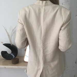 Blazer vintage en lin crème Veste ivoire en tweed Taille femme 4 Linge de maison rayonne Style minimaliste image 5