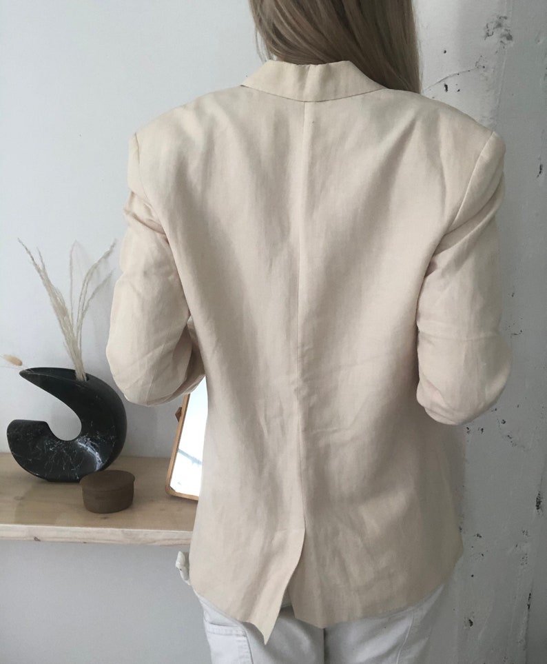 Blazer vintage en lin crème Veste ivoire en tweed Taille femme 4 Linge de maison rayonne Style minimaliste image 5