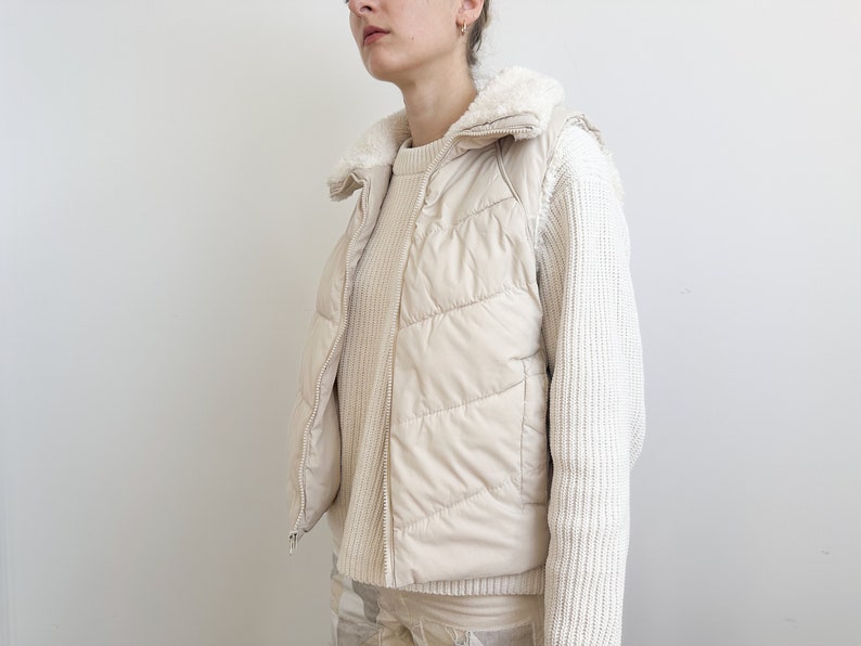 Vintage Cream Puffer Vest with White Faux Sherpa Collar Pao Sport A division of P.A. Originals image 6