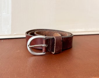 Vintage Brown Leather Belt | Silver Brass Buckle