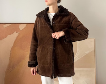 Vintage Brown Suede Shearling Coat - Jones New York Sport, Women's Size S