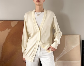 Vintage Pierre Cardin Ivory Knit Cardigan – Classic Minimalist Button-Up Sweater, Parisian Style
