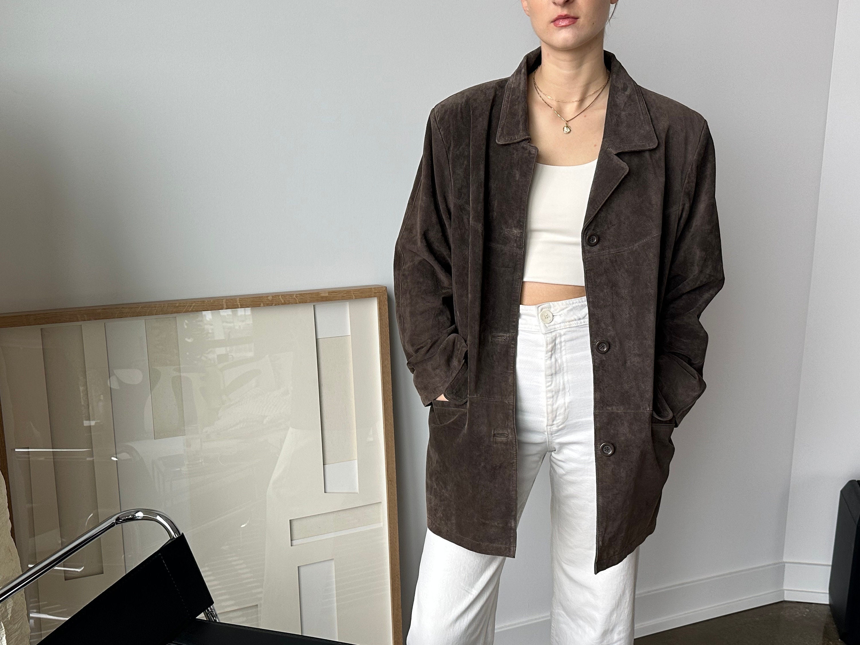 Vintage Jessica Holbrook Brown Suede Leather Button up Blazer