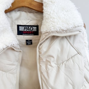 Vintage Cream Puffer Vest with White Faux Sherpa Collar Pao Sport A division of P.A. Originals image 9