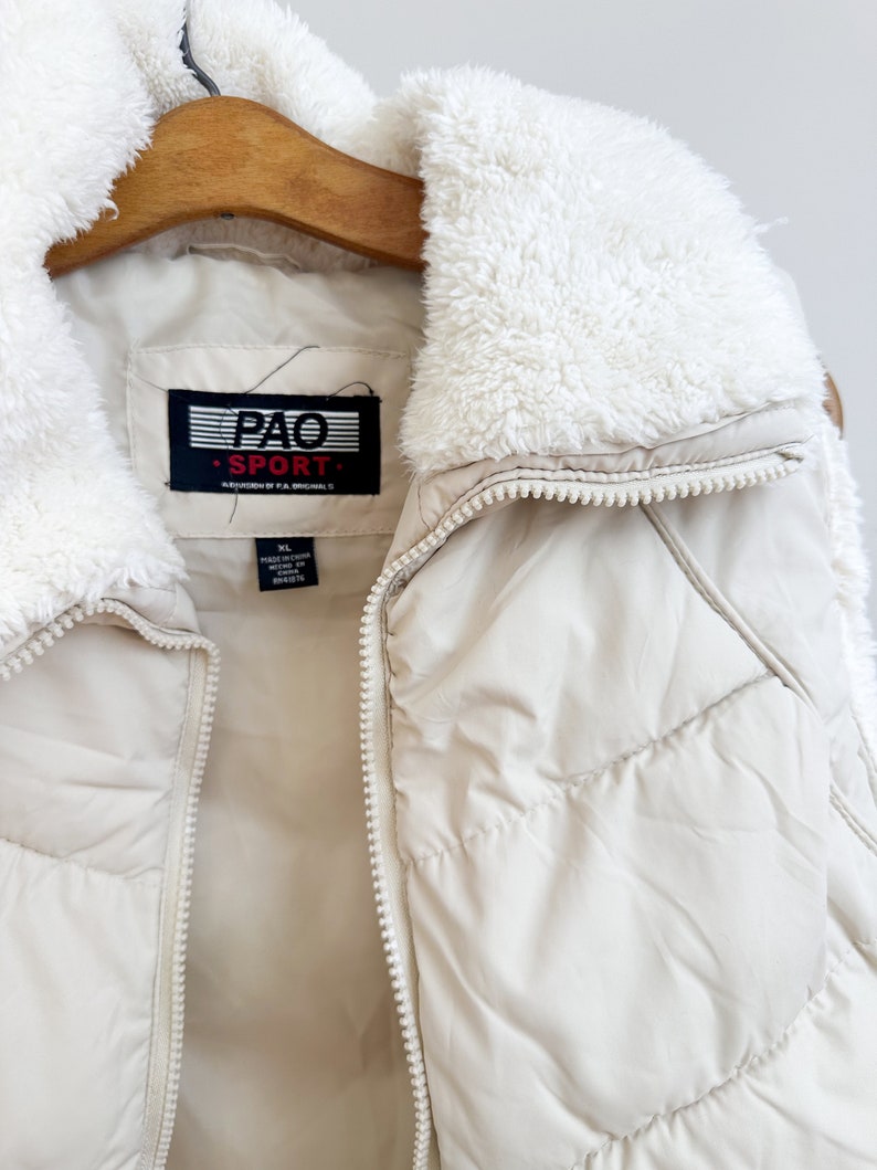 Vintage Cream Puffer Vest with White Faux Sherpa Collar Pao Sport A division of P.A. Originals image 9