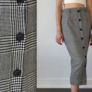 Vintage Prince of Wales Plaid Pure Wool Button Front Long Pencil Skirt | black and white | JH COLLECTABLES Dead-stock *NEW* with Tags