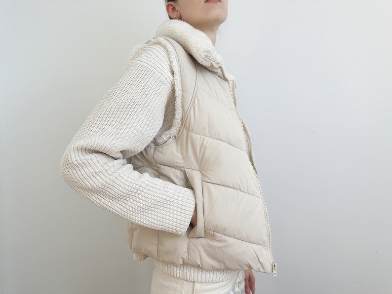 Vintage Cream Puffer Vest with White Faux Sherpa Collar Pao Sport A division of P.A. Originals image 5