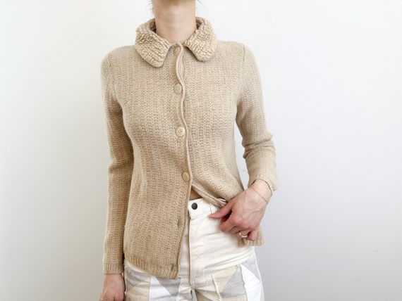 Woolrich Loop Yarn Collar Button up Sweater Light Camel Beige Soft Wool Fitted Cardigan Etsy Canada