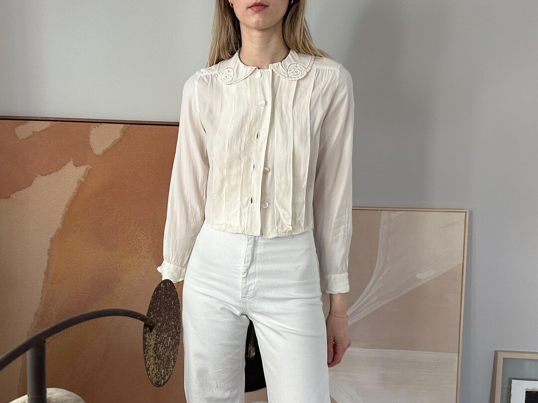 Seta Camicia Con Maniche A Tre Quarti Camicetta Vintage In Seta