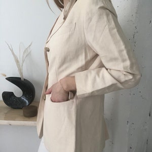Blazer vintage en lin crème Veste ivoire en tweed Taille femme 4 Linge de maison rayonne Style minimaliste image 4