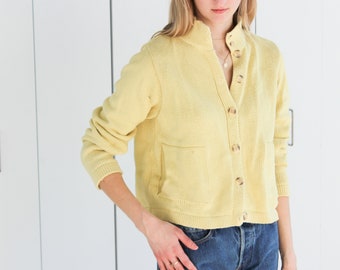 BKG & Company New York Yellow Button Cardigan Sweater Mock Neck