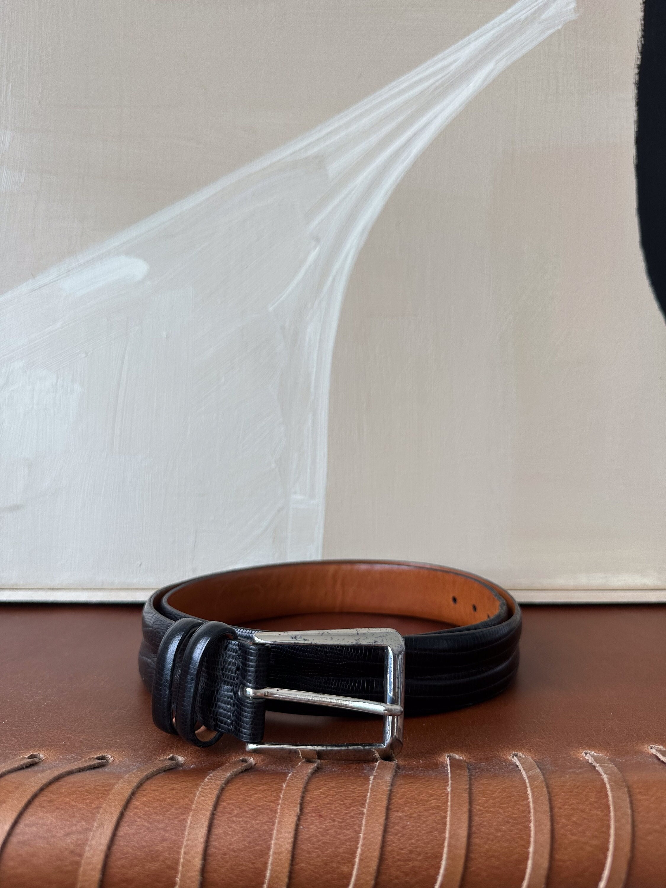 Vintage Trafalgar Deep Navy Leather Belt Made in the USA |  Silver Buckle and End Detail