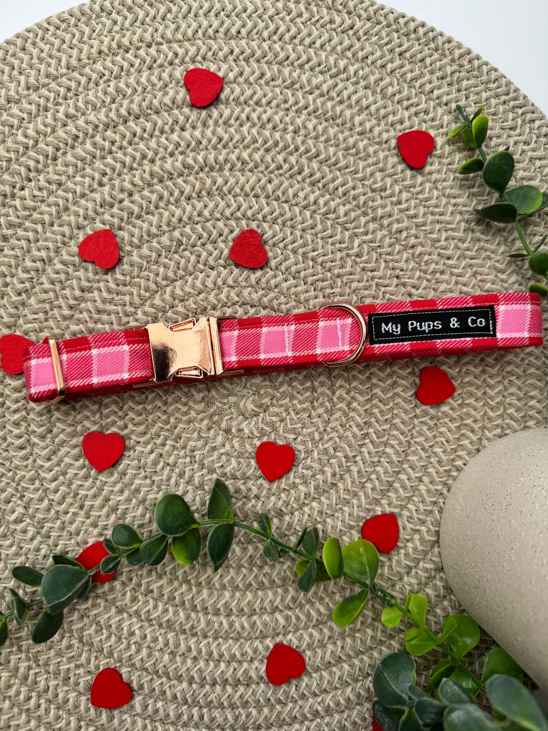 Pink and Red Tartan Dog Collar Valentines Dog Accessories Puppy Collar