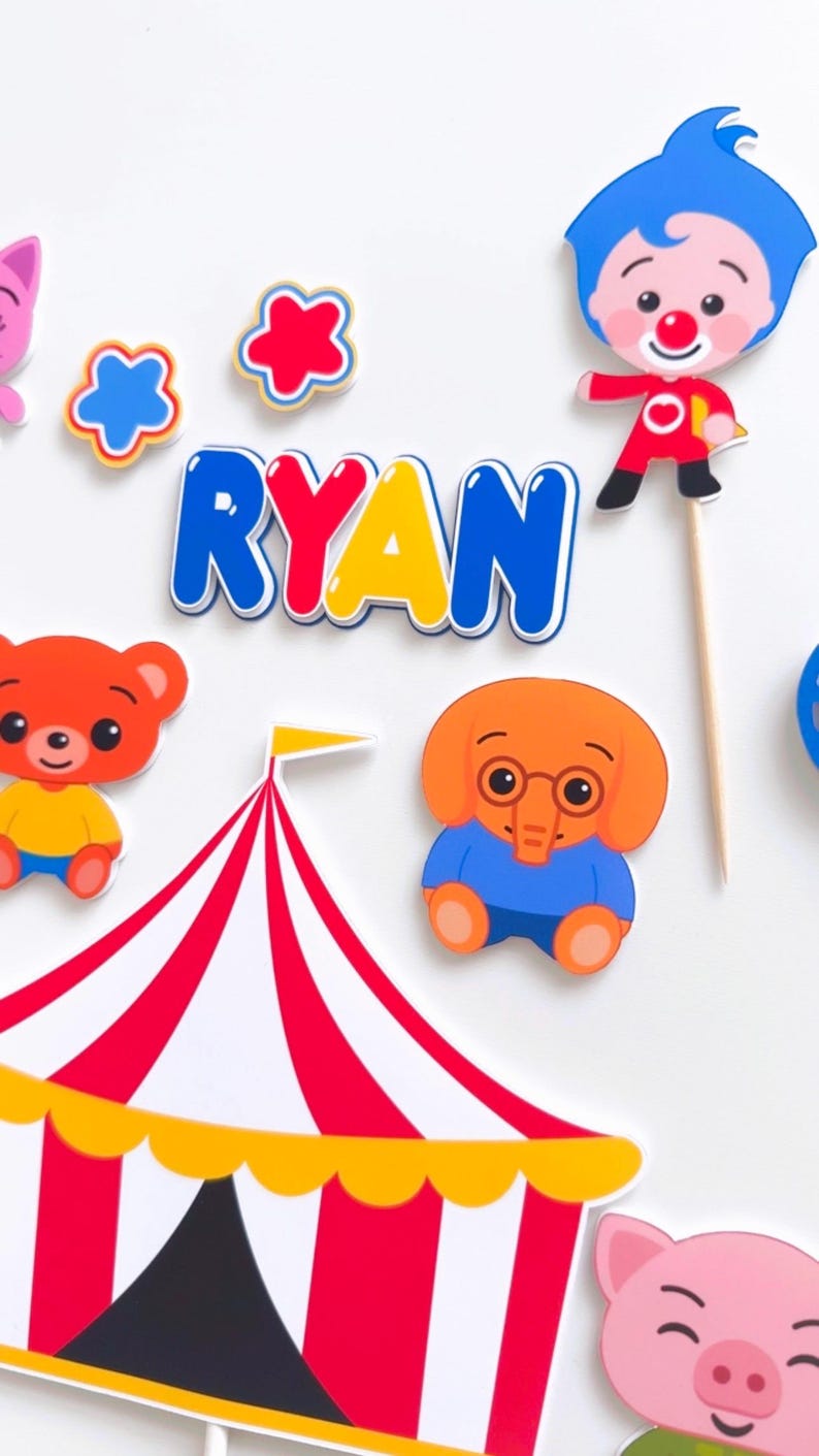 Personalized Plim Plim Circus Cake Topper, Birthday Party Decor image 3