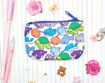 Pochette zippée pour pièce de monnaie Kawaii tant de créatures de la mer