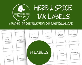 Minimalist Herb & Spice Jar Labels – Printable Kitchen Organization Set (61 Labels)