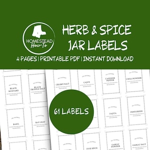 61 Herb & Spice Seasoning Jar Labels, Spice Jar Labels, Modern Minimalist Spice Jar Label, Herb Jar Label, Download, Editable, Printable