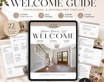 Airbnb Welcome Book Template PDF, Editable Vacation Rental Guide Book, Airbnb House Manual, Guest Welcome Guide Digital Download