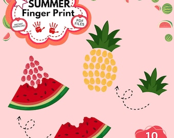 Kids Printable Activity: Summer Fingerprint Craft PDF, Preschool Fine Motor, Toddler Finger Painting Worksheets (Digital Download)