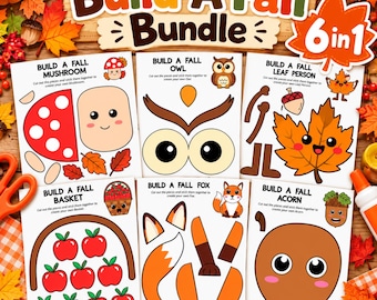 Build a Fall Bundle 6 in 1, Fall Crafts for Kids, Printable Cut and Paste Crafts, Preschool Kindergarten Fall Activities