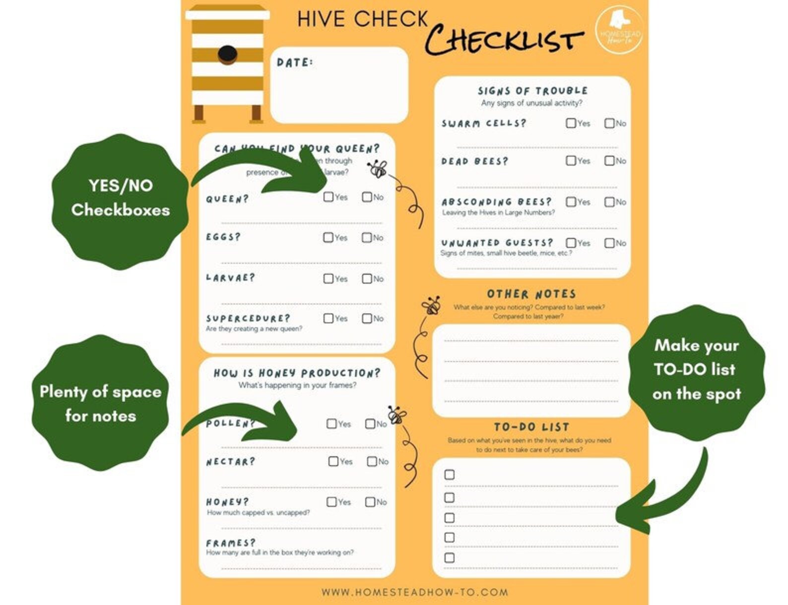 Hives Tracking Beekeeper’s Hive Check Log – Printable Inspection Sheet for Tracking ...