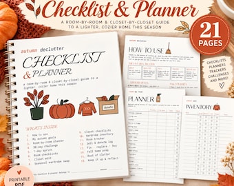 Autumn Declutter Checklist & Planner, Fall Home Organization Printable, Decluttering Planner, 30 Day Declutter Challenge