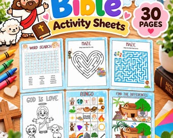Bible Activity Sheets Printable, Christian Kids Activity Pack, Bible Worksheets, Sunday School Activities, Homeschool Printable