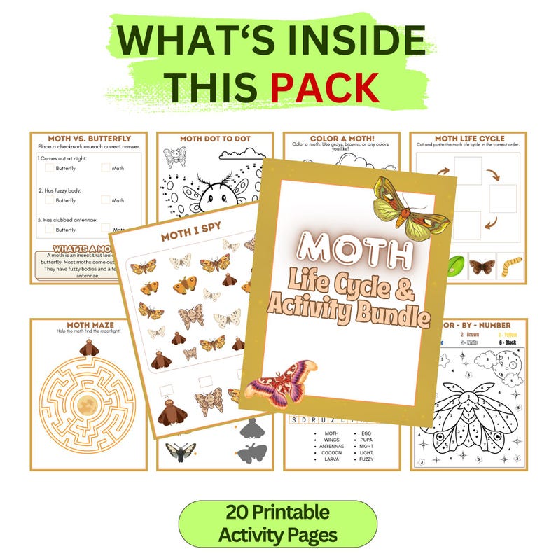 Moth Life Cycle Activity Pack for Kids, Insect Science Printable ...