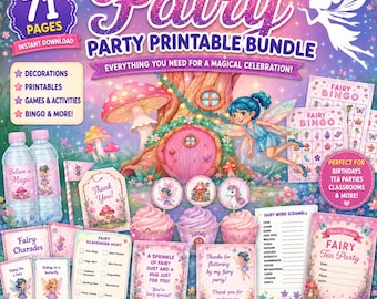 Fairy Party Printable Bundle, Fairy Birthday Party Games and Decorations, Fairy Tea Party Printables, Magical Fairy Party Pack