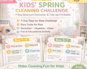 Kids Declutter Challenge Printable, 7 Day Declutter Chart for Kids, Bedroom Cleaning Checklist, Kids Routine Chart, Instant Download PDF