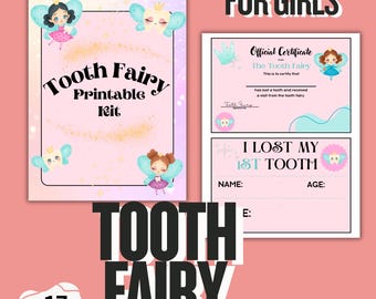 Printable Activity for Kids: Tooth Fairy Kit for Girls, First Lost Tooth Certificate, Coloring Pages, Digital Download