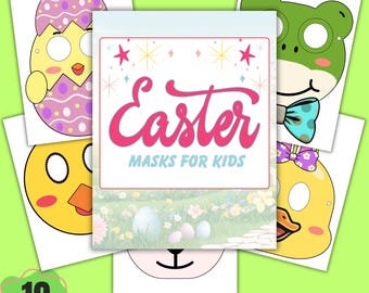 Wielkanocne maski do druku dla dzieci, szablon maski królika-kurczaka DIY, kolorowanka wielkanocna w formacie PDF, prace plastyczne dla przedszkolaków, natychmiastowe pobieranie
