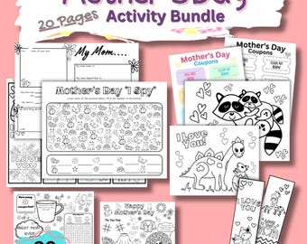 Mother’s Day Crafts Activity Bundle, Kids Coloring Pages, All About My Mom Worksheet, I Spy, Word Search, Preschool PDF, Instant Download