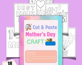 Mother’s Day Cut and Paste Craft Printable, Kids DIY Activity, I Love You Mom Worksheet, Preschool Kindergarten Craft, Instant Download PDF