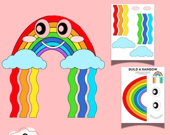 Build a Rainbow Craft Printable for Kids, Cut and Paste Activity, Preschool Coloring Worksheet, Fine Motor Skills Craft, Instant Download