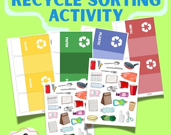 Kids Activity: Recycle Sorting Activity Printable for Kids, Cut and Paste Recycling Game, Instant Download