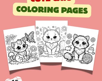 Kids Activity Printable: Cute Cat Coloring Book PDF, Kawaii Kitten Sheets for Toddler, Instant Download