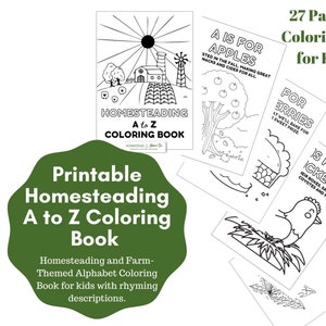 Homesteading A to Z Coloring Book (26 Pages), Printable Coloring Pages, Coloring Books, Tracing Books, Worksheets, Kids Coloring Book