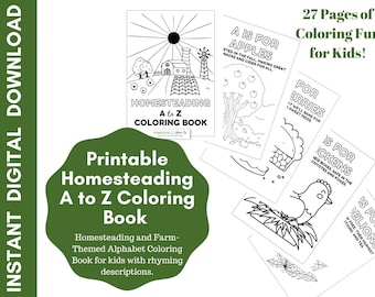 A to Z Homestead Coloring Book – Printable Farm & Garden Alphabet Pages for Kids