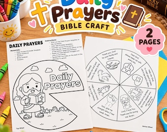Daily Prayers Bible Craft Printable, Prayer Wheel Craft for Kids, Bible Activity, Sunday School Craft, Christian Kids Activity