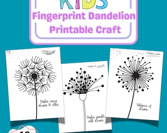 Printable Activity for Kids: Make a Wish Kids Fingerprint Dandelion Craft, Toddler Art Template, Instant Download