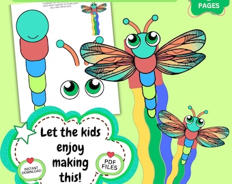 Printable for Kids: Dragonfly Wind Sock Craft DIY Paper Craft Activity, Summer Insect Coloring Template  (Digital Download)
