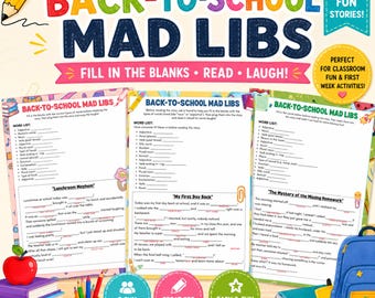 Back to School Mad Libs Printable, First Day of School Activity, Funny Classroom Writing Game, Back to School Worksheet