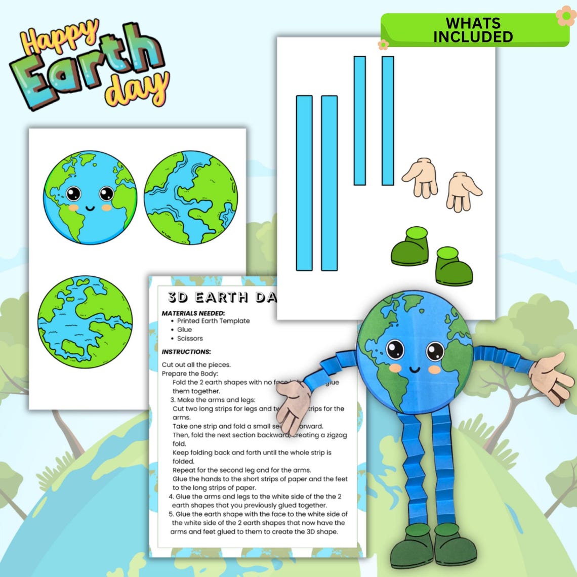 3D Earth Day Craft Printable for Kids, Earth Template Cut and Paste ...